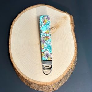 Butterfly teal blue wristlet strap keyfob